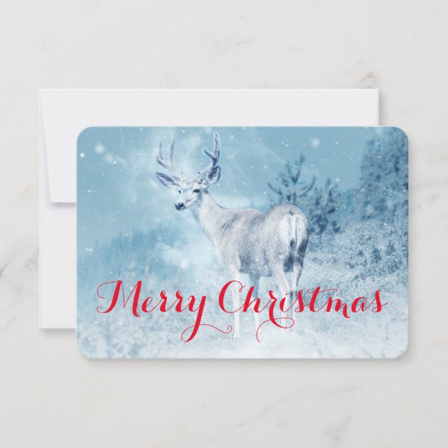 Invitation Cerf d'hiver avec pins Joyeux Noël (Devant)