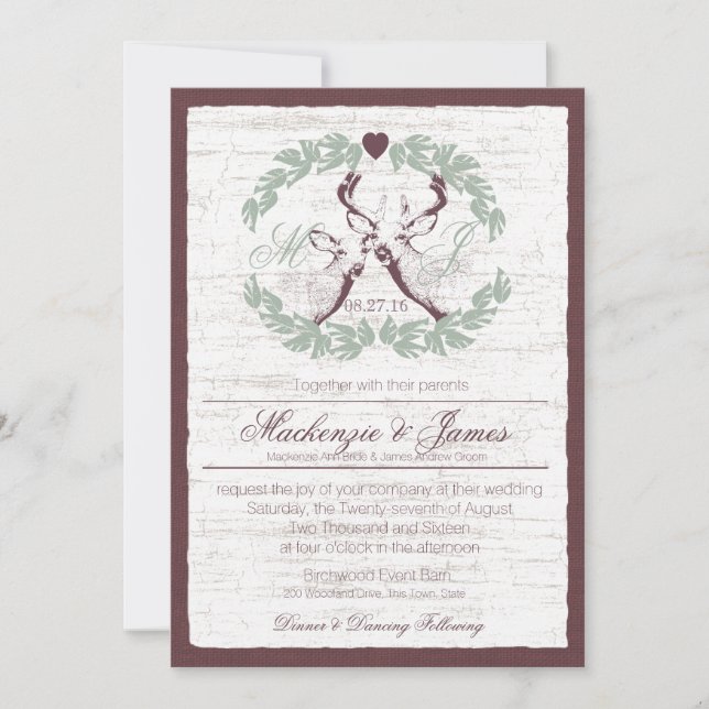 Invitation Cerf en couronne avec Monogramme (Devant)