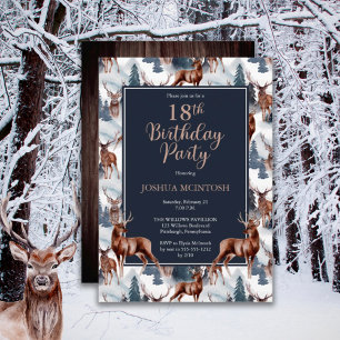 Invitation Cerf rustique Woodsy Forêt 18ème anniversaire fê