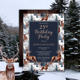 Invitation Cerf rustique Woodsy   Forêt 25ème fête d'annivers