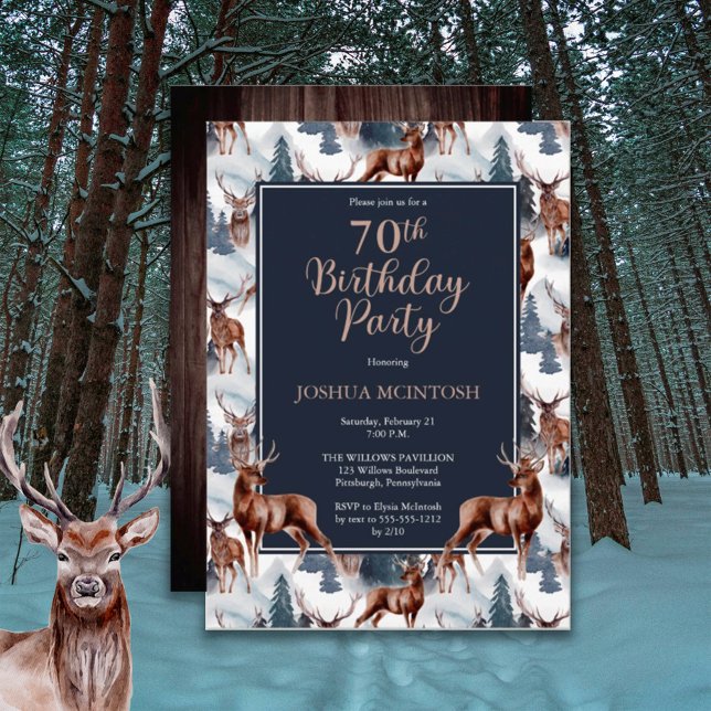Invitation Cerf rustique Woodsy | Forêt 70ème anniversaire fê (Créateur téléchargé)