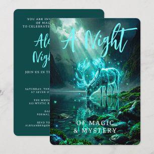 Invitation Cerf spectral cyan lumineux de fantaisie magique s