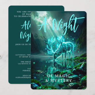 Invitation Cerf spectral cyan lumineux de fantaisie magique s