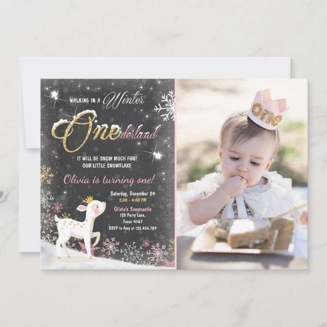 Invitation Cerfs communs d'or de rose d'invitation (Devant)