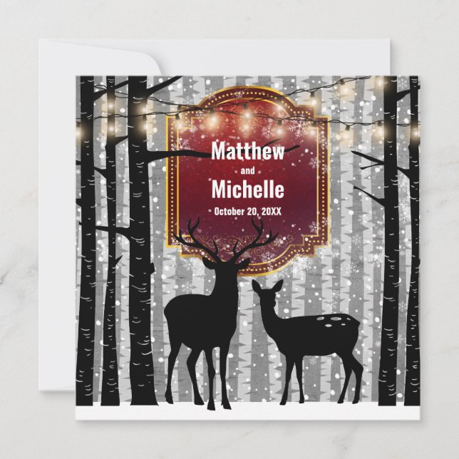 Invitation Cerfs et arbres Mariage rustique de bois d'hiver (Devant)