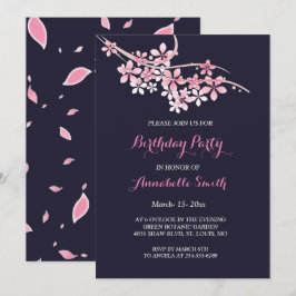 Invitation Cerise Blossom rose marine floral fête d'anniversa