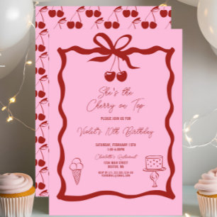 Invitation Cerise chic sur le dessus Bow rose et rouge Annive