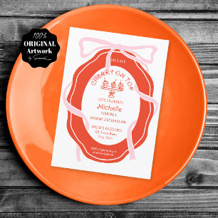 Invitation Cerise de la chèvre rose à la main sur le dessus F