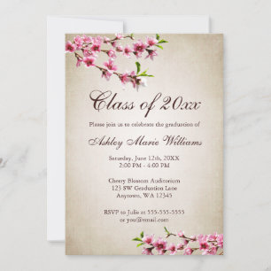Invitation Cerise Fleurs Vintage Tan Graduation
