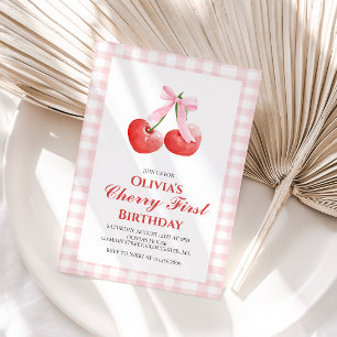 Invitation Cerise Premier Anniversaire Rose Ruban prépa 1er a