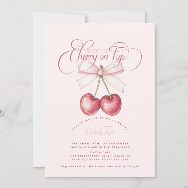 Invitation Cerise rose Sur La Fête des mariées Supérieure (Devant)