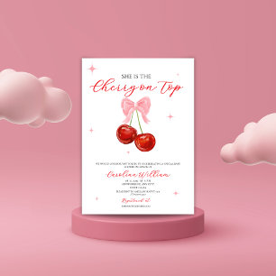Invitation Cerise rose sur le baby shower avant supérieur