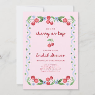 Invitation Cerise rose sur le dessus   Fête des mariées rétro