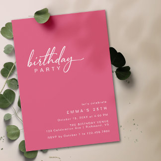 Invitation Cerise rose | Typographie moderne simple Anniversa