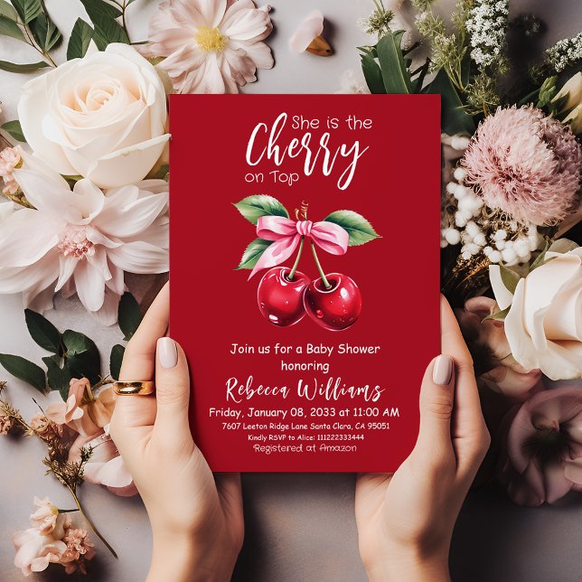 Invitation Cerise rouge sur le Baby shower de la corbeille ro (Créateur téléchargé)