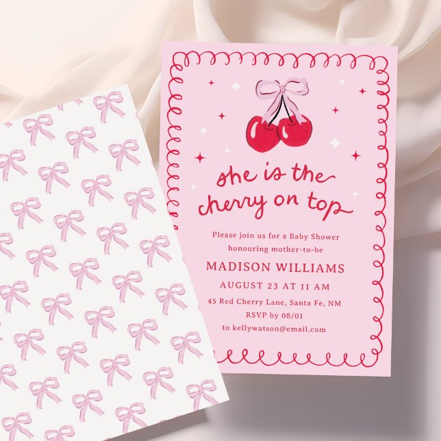 Invitation Cerise sur le Baby shower Coquette (coquette cherry on top baby girl shower invitation)