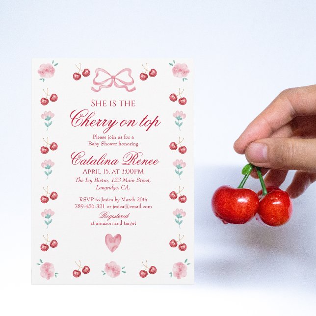 Invitation Cerise Sur Le Baby shower Rouge Bossom En Fleur Ha (Créateur téléchargé)