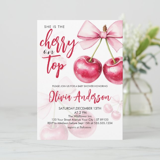 Invitation Cerise sur le dessus Baby shower cerises (Debout devant)
