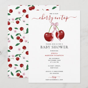 Invitation Cerise sur le dessus Baby shower moderne Rose Bow 