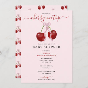 Invitation Cerise sur le dessus Baby shower moderne Rose Bow 