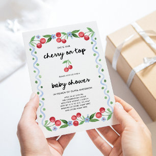 Invitation Cerise sur le dessus   Baby shower Vintage mignon 