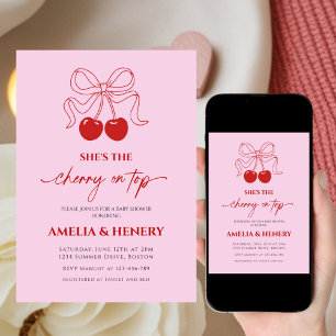 Invitation Cerise sur le dessus Cerise Ruban Fille Baby Showe
