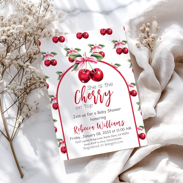Invitation Cerise sur le dessus Coquette Baby shower de fille (Créateur téléchargé)