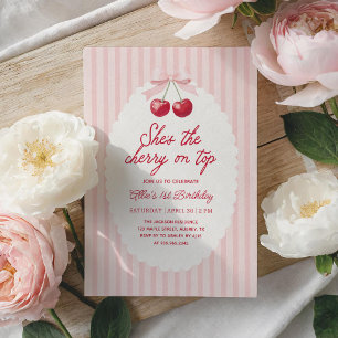 Invitation Cerise sur le dessus Fille Anniversaire rose