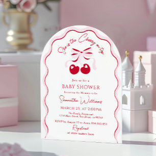 Invitation Cerise sur le dessus Pink Bow Red Baby Girl Shower