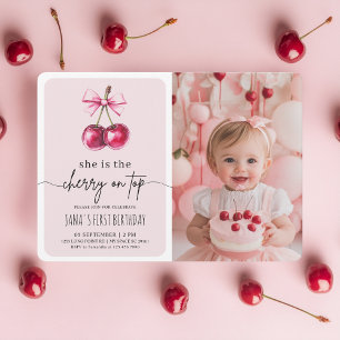 Invitation Cerise sur le dessus rose fête d'anniversaire avec