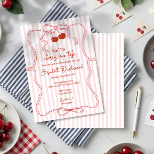 Invitation Cerise sur le dessus Ruban rose Classiques Rayures