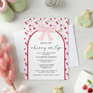 Invitation Cerise sur le gâteau Baby Shower Coquette Nœud