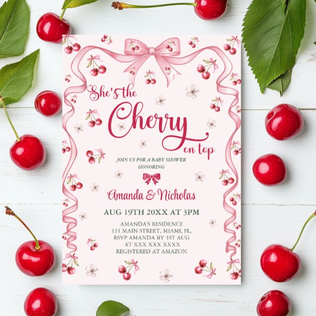 Invitation Cerise Top Baby shower de fille de la cou rose (Créateur téléchargé)