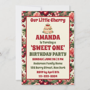 Invitation Cerise vintage 'Sweet One' 1er anniversaire