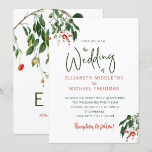 Invitation Cerises Rouge Vert Moderne Design élégant Mariage 