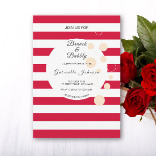 Invitation Cerises Rouges Rayures Brunch et Bubbly Shower de