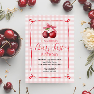Invitation Cerisier Bow rose Première fête d'anniversaire Inv