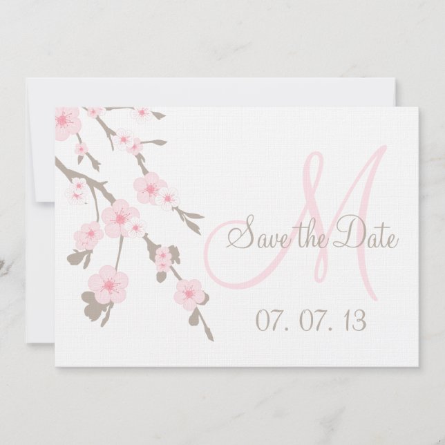 Invitation Cerisier Fleur Date de Sauvegarde Rose Taupe (Devant)