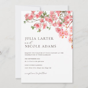 Invitation Cerisier Rose Fleurs Florales Mariage