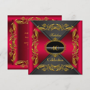 Invitation Cerisier Rouge Elégant Black Gold Fabuleux 40ème F
