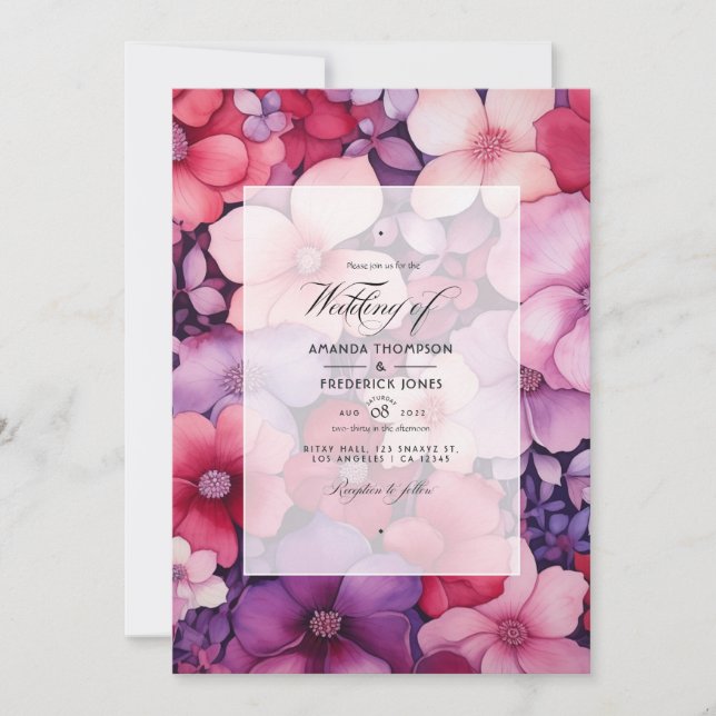 Invitation Cerisier rouge et Mariage de automne floral mauve  (Devant)