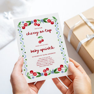Invitation Cerisier rouge sur le dessus Vintage Whimsical sau
