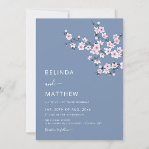 Invitation Cerisiers en Fleur Rose Poussiéreux Bleu Mariage D