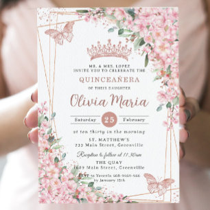 Invitation Cerisiers Rose Gold Papillons Quinceañera