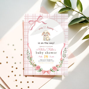 Invitation Certains Lapin Fleur Sauvage Rose Ruban Baby Showe