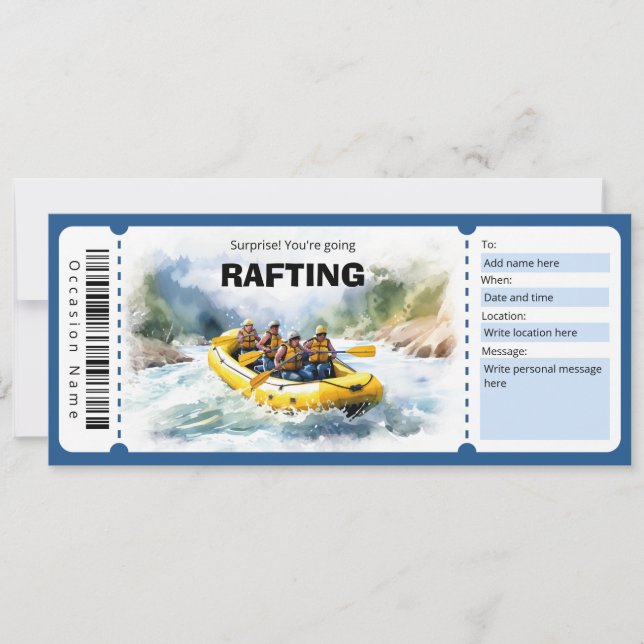 Invitation Certificat cadeau de l'expérience de rafting (Devant)
