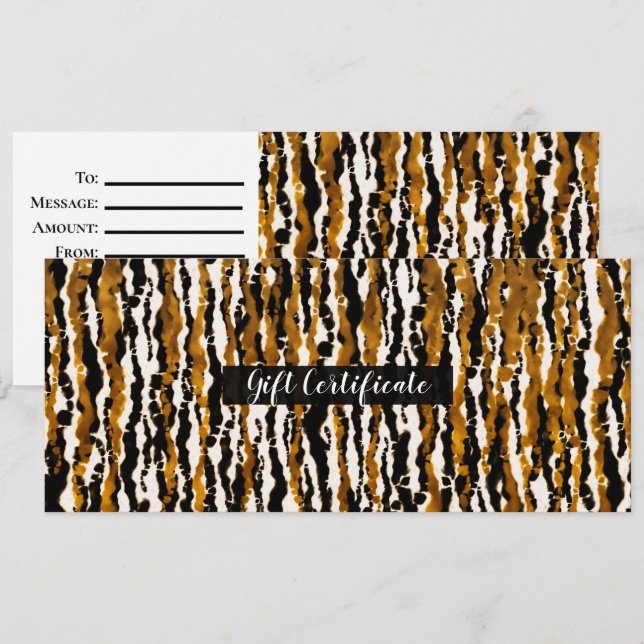 Invitation Certificat cadeau de pluie Safari moderne Gold & B (Devant / Derrière)