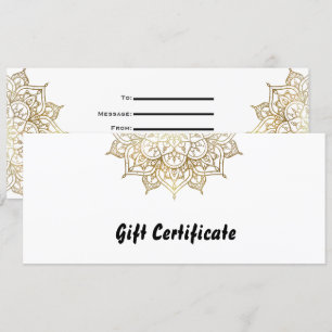 Invitation Certificat Cadeau Élégant Mandala Or & Blanc
