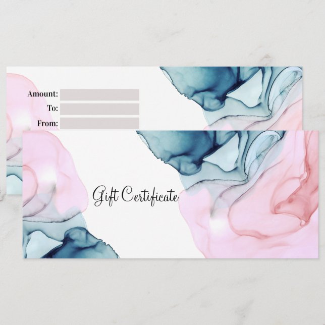 Invitation Certificat cadeau Ethereal Turquoise & Pink Inky G (Devant / Derrière)