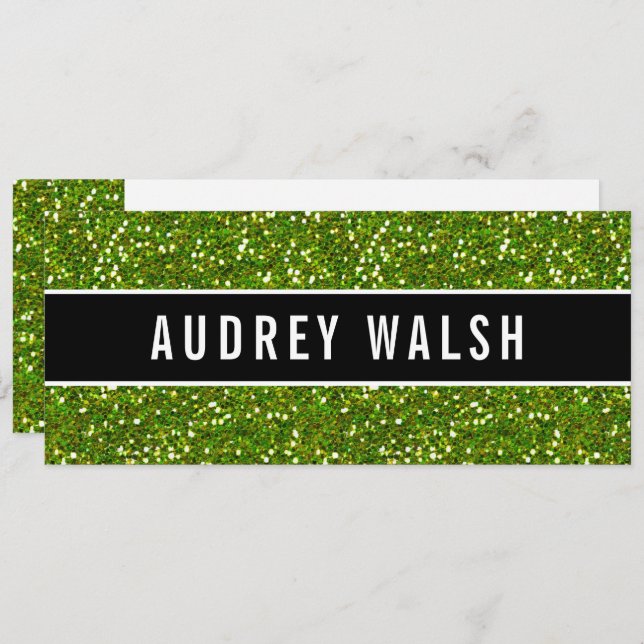 Invitation Certificat cadeau Glittery Chic Green Sequin Black (Devant / Derrière)